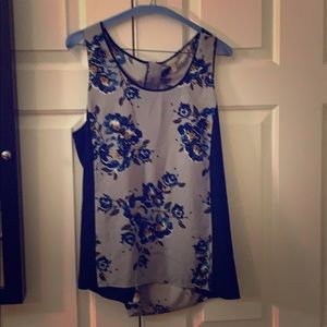 Navy/ Gray Flower Blouse